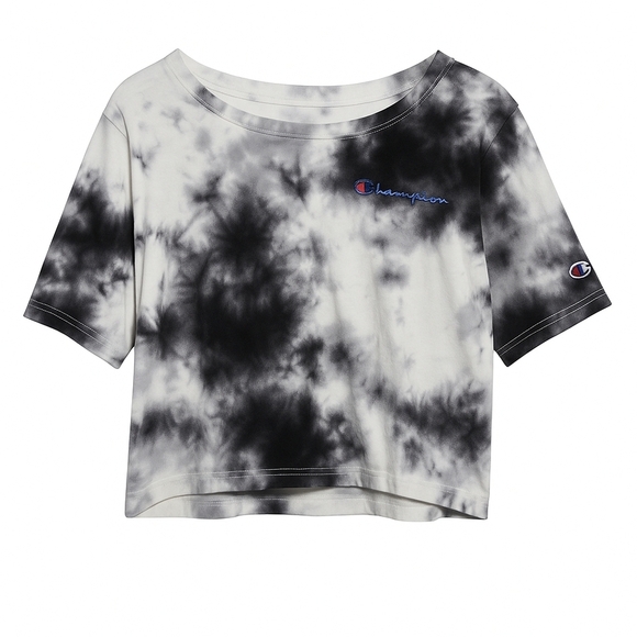 Champion Black White Tie Dye Crop Tee NWT Women’s XS Logo Streetwear - Picture 4 of 4
